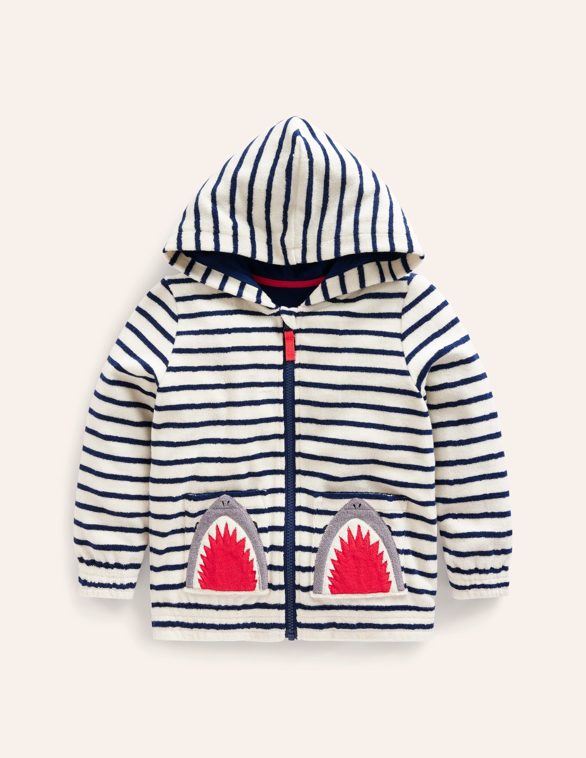 Towelling Zip-Through Hoodie-Ivory/ Greek Blue Stripe Shark - Image 1