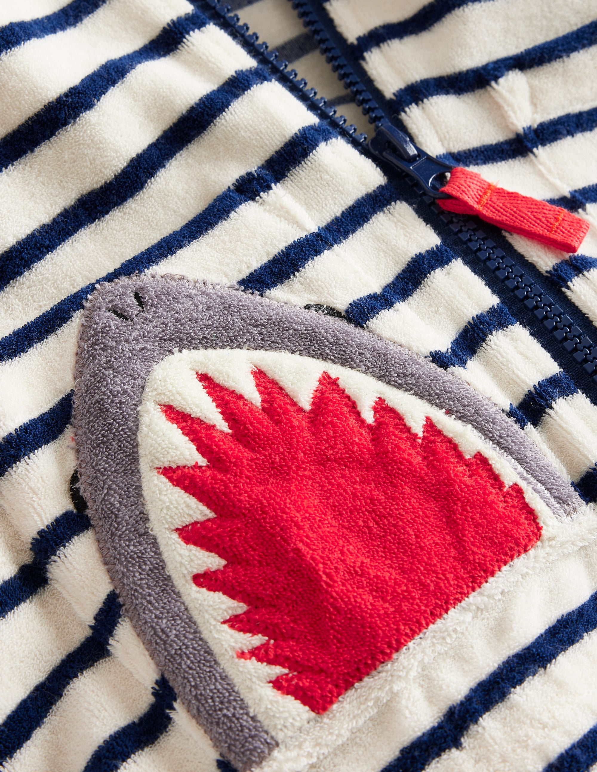 Towelling Zip-Through Hoodie-Ivory/ Greek Blue Stripe Shark - Image 3