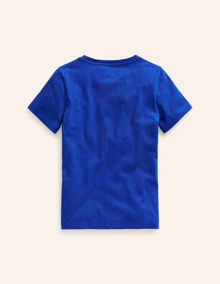 Appliqué Rhino T-shirt-Peacock Plume Blue