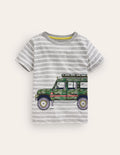 Foil Printed T-shirt-Grey Marl/ Ivory Stripe Jeep