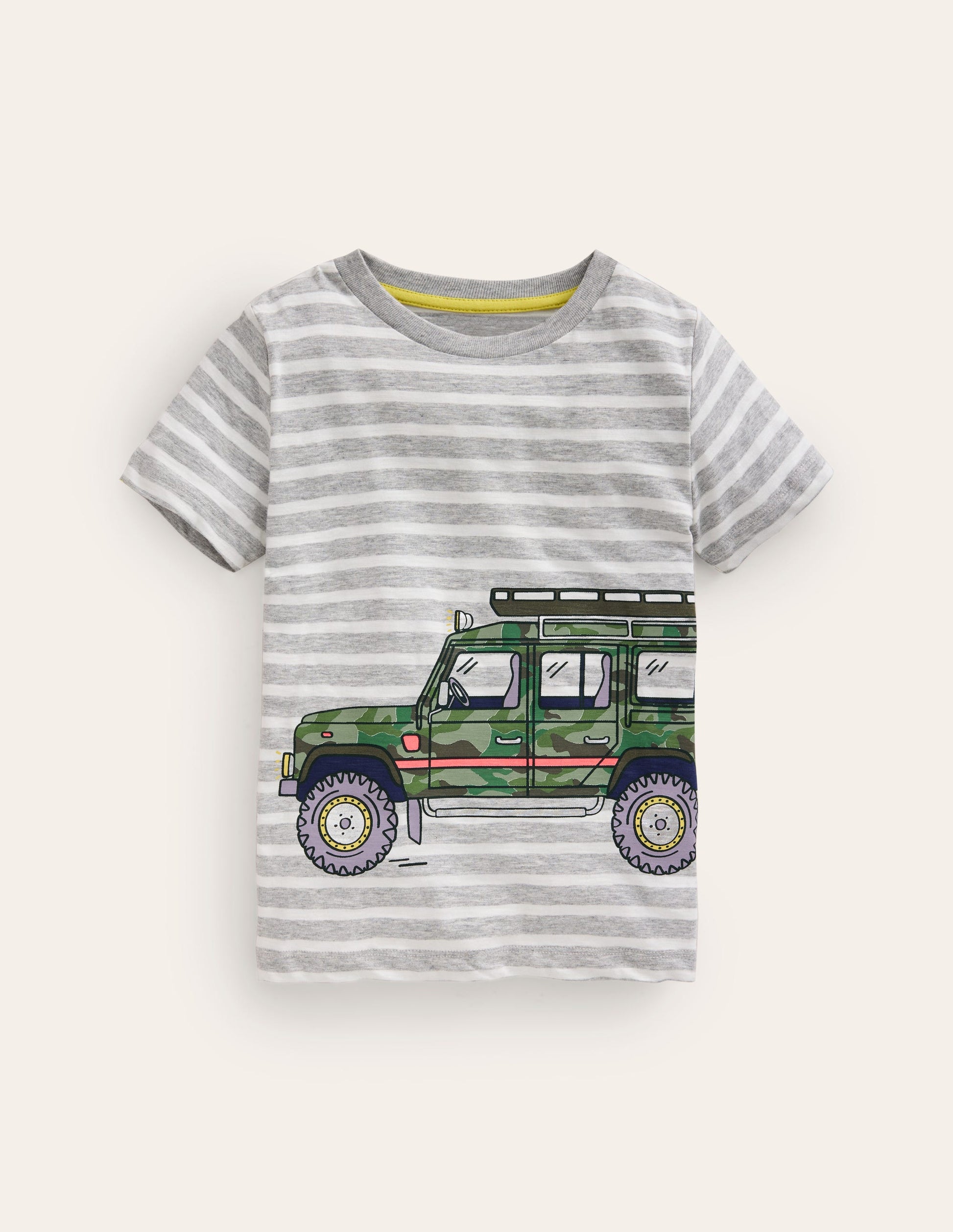 Foil Printed T-shirt-Grey Marl/ Ivory Stripe Jeep-1