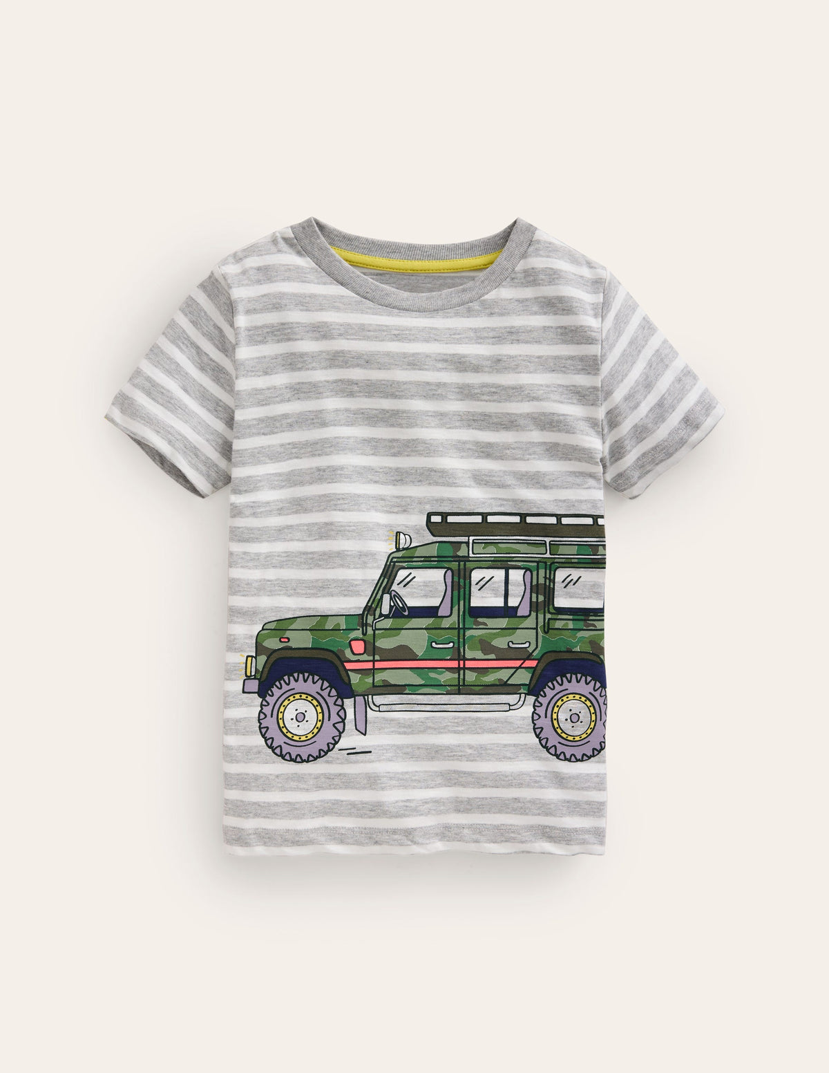 Foil Printed T-shirt-Grey Marl/ Ivory Stripe Jeep - Image 1