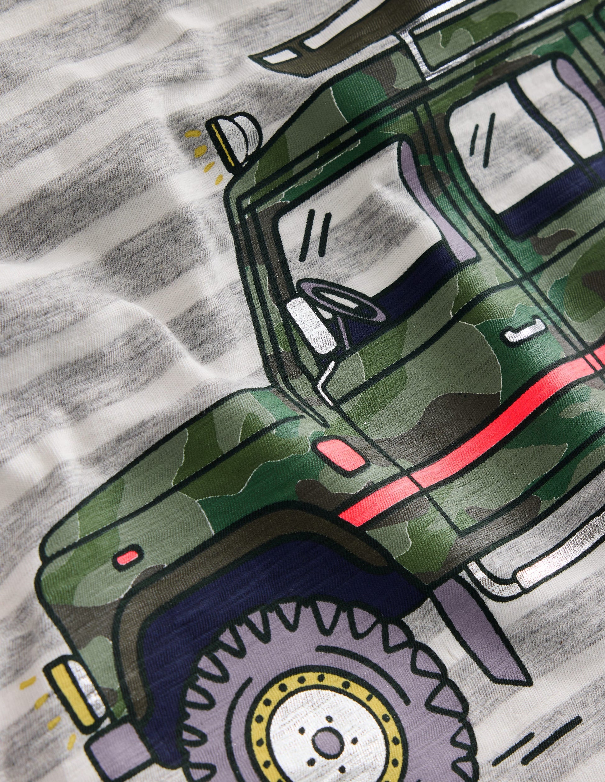 Foil Printed T-shirt-Grey Marl/ Ivory Stripe Jeep-3