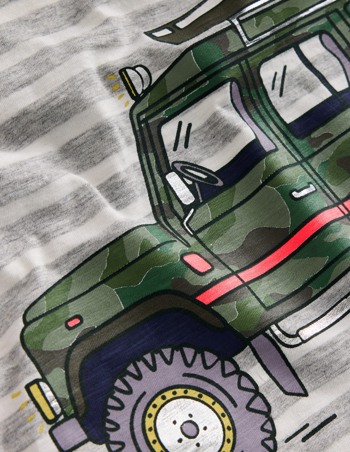 Foil Printed T-shirt-Grey Marl/ Ivory Stripe Jeep - Image 3