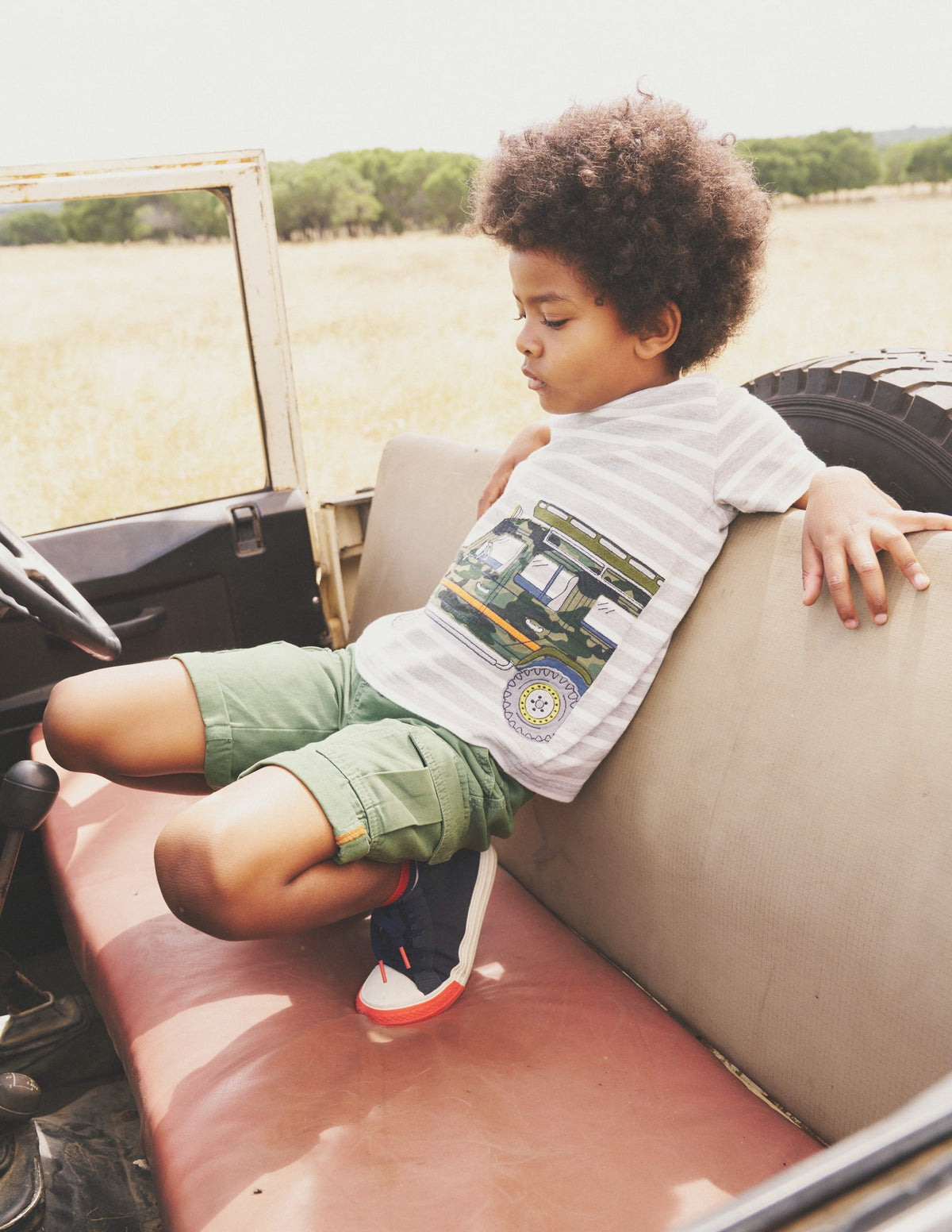 Foil Printed T-shirt-Grey Marl/ Ivory Stripe Jeep-4