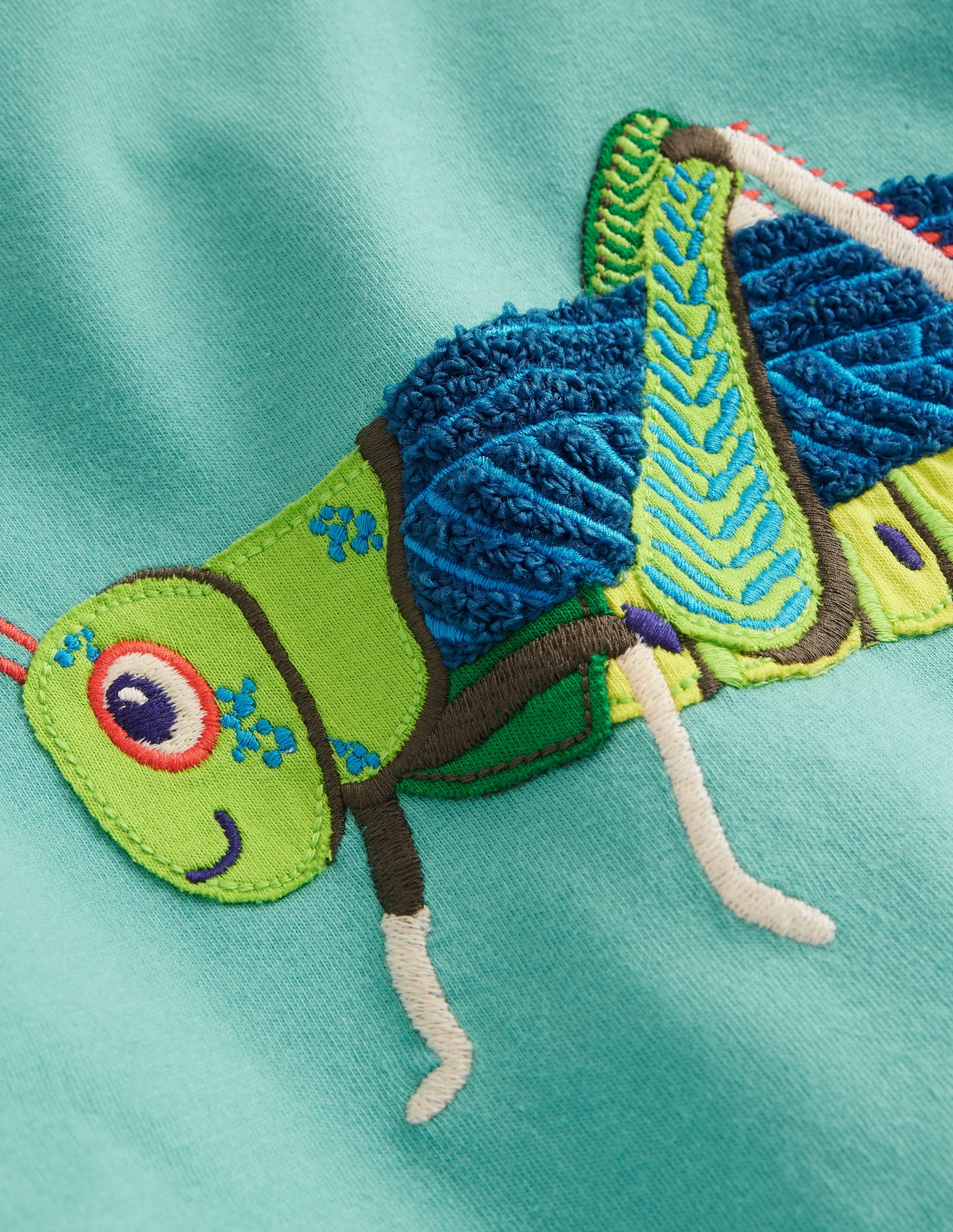 Short Sleeve Applique T-Shirt-Corsica Blue Grasshopper - Image 3