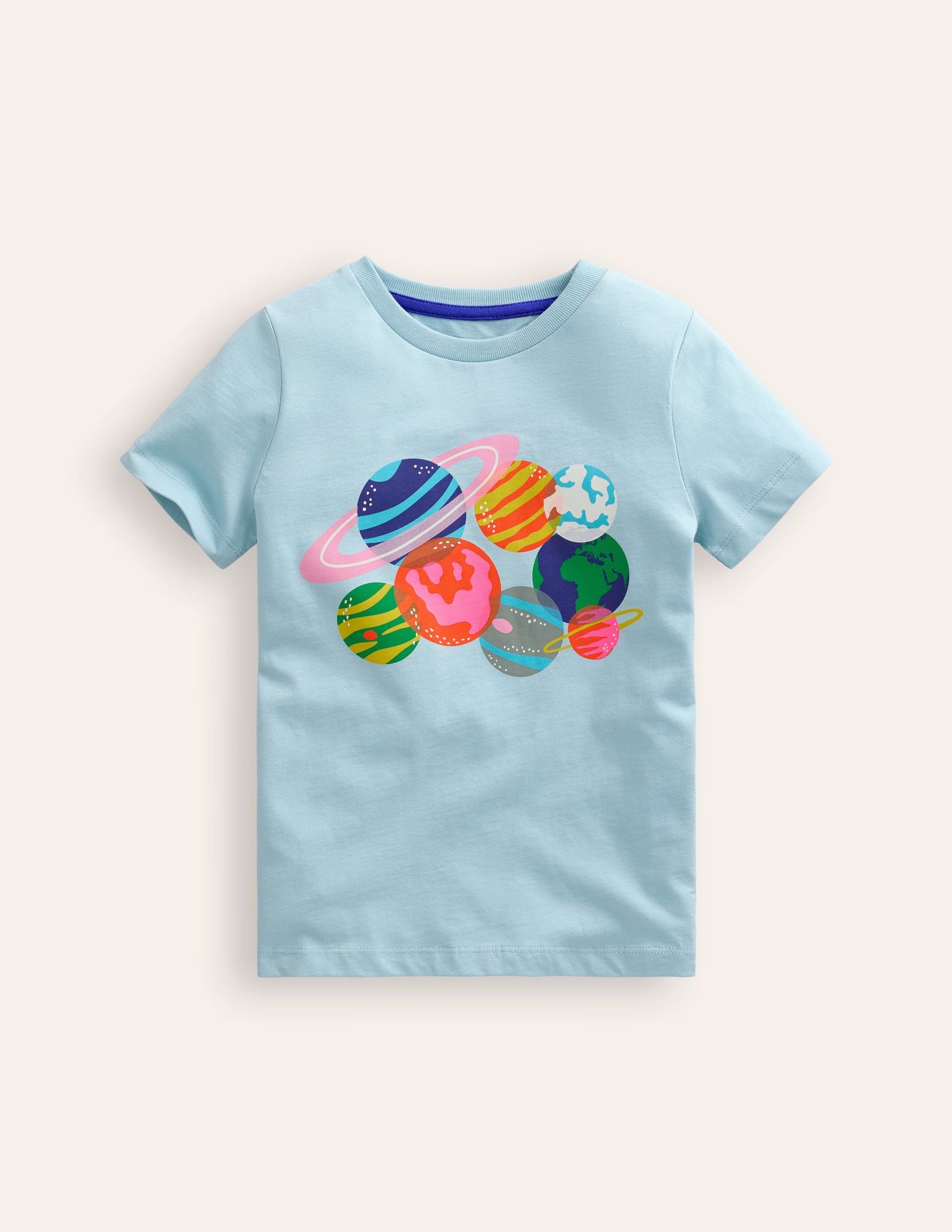 Riso Printed T-shirt-Vintage Blue Planets-1