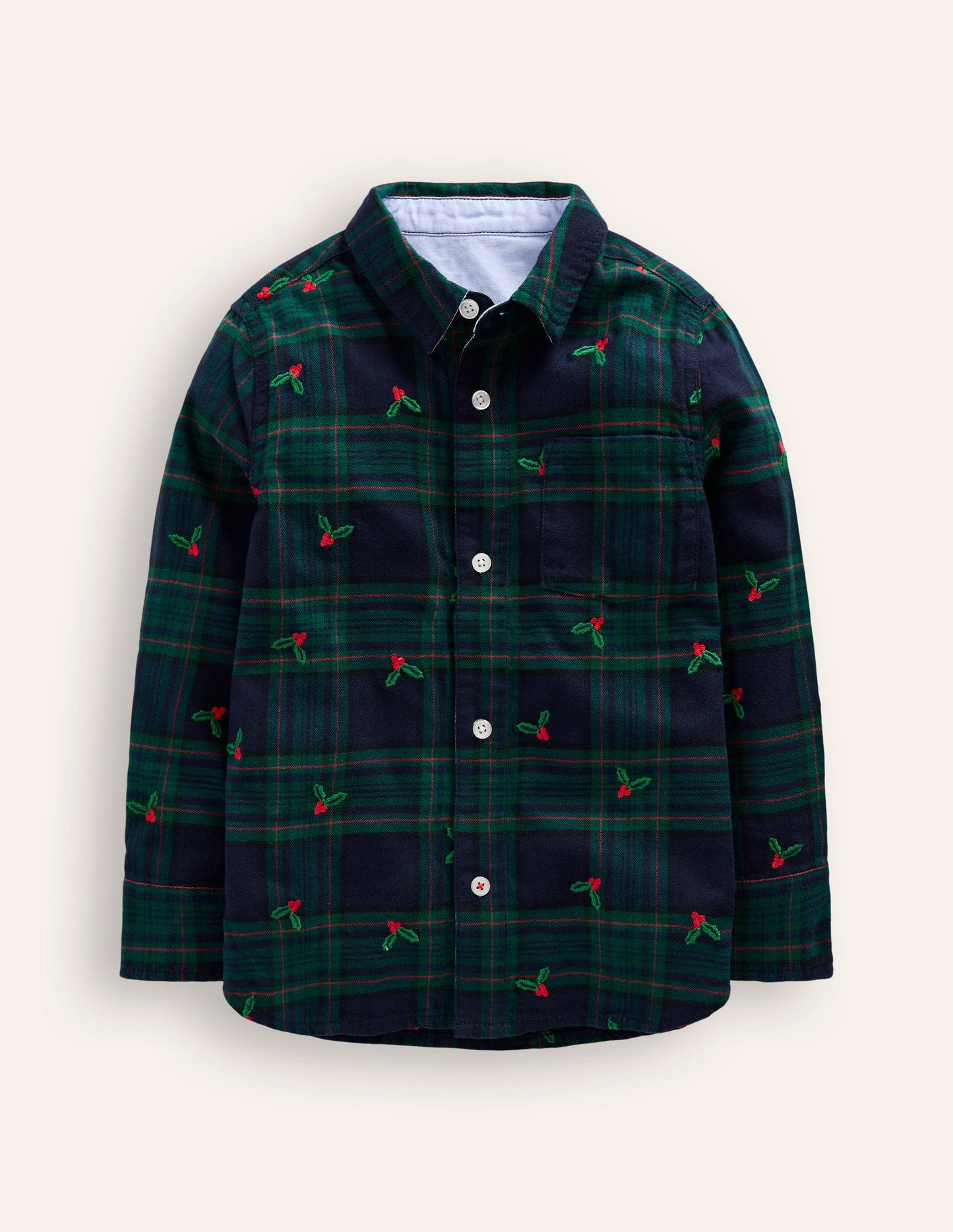 Cosy Cotton Check Shirt-Christmas Embroidered Check