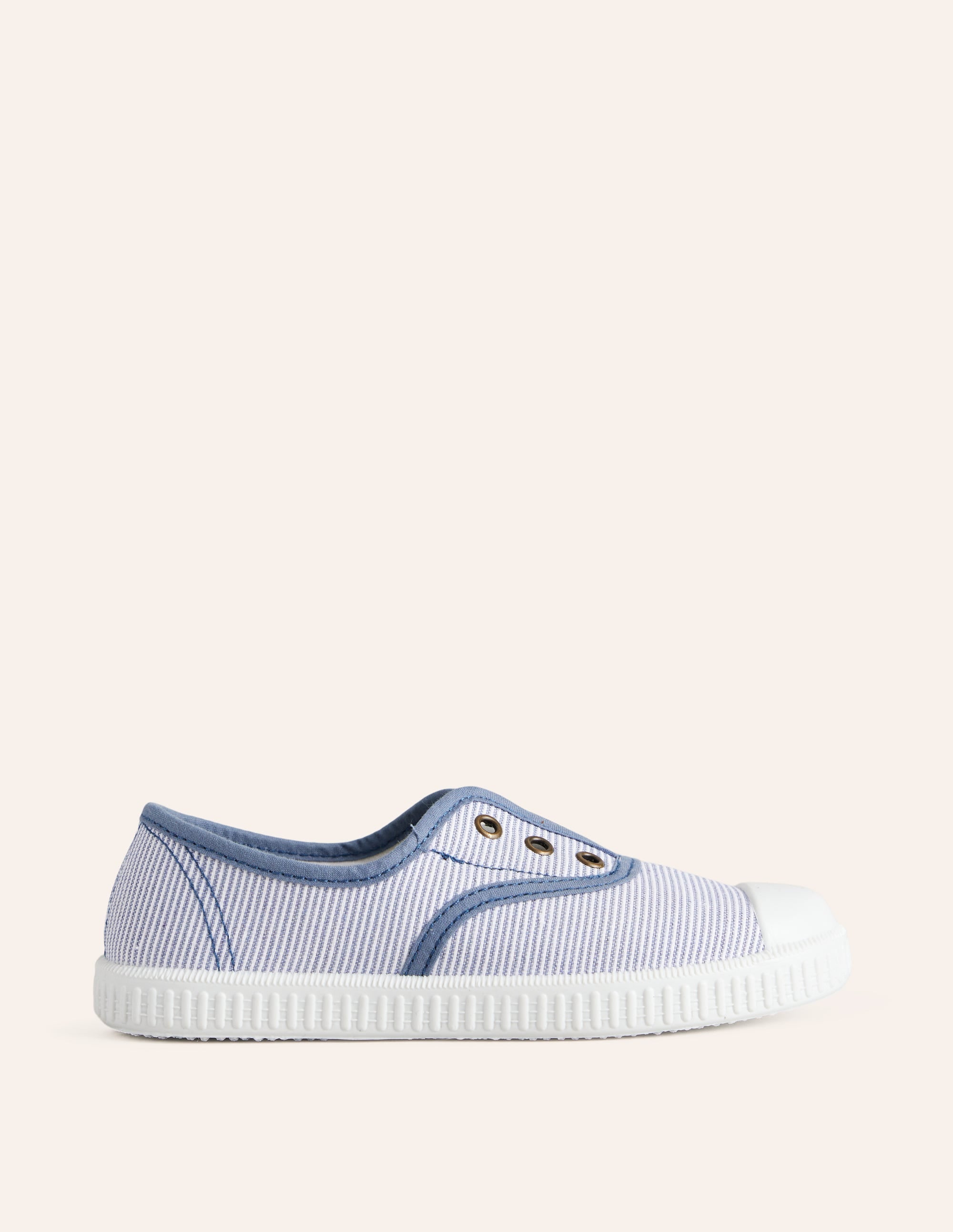 Laceless Canvas Pull-ons-Blue Ticking Stripe - Image 1