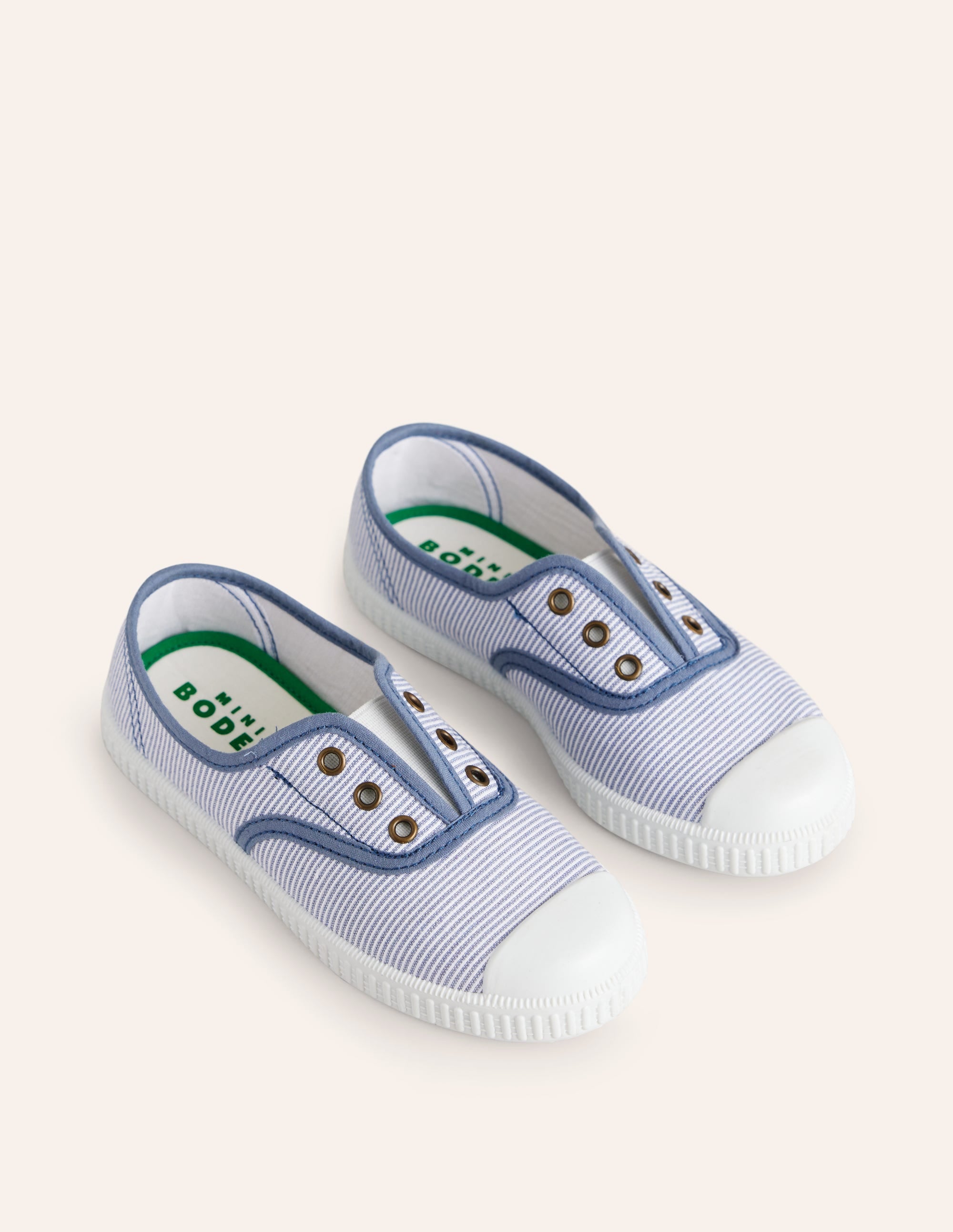 Laceless Canvas Pull-ons-Blue Ticking Stripe - Image 2