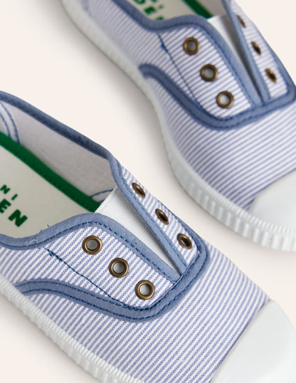 Laceless Canvas Pull-ons-Blue Ticking Stripe