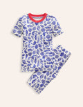 Snug Short John Pyjamas-Sapphire Blue Seashore
