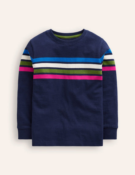 Textured T-Shirt-College Navy Chest Stripe