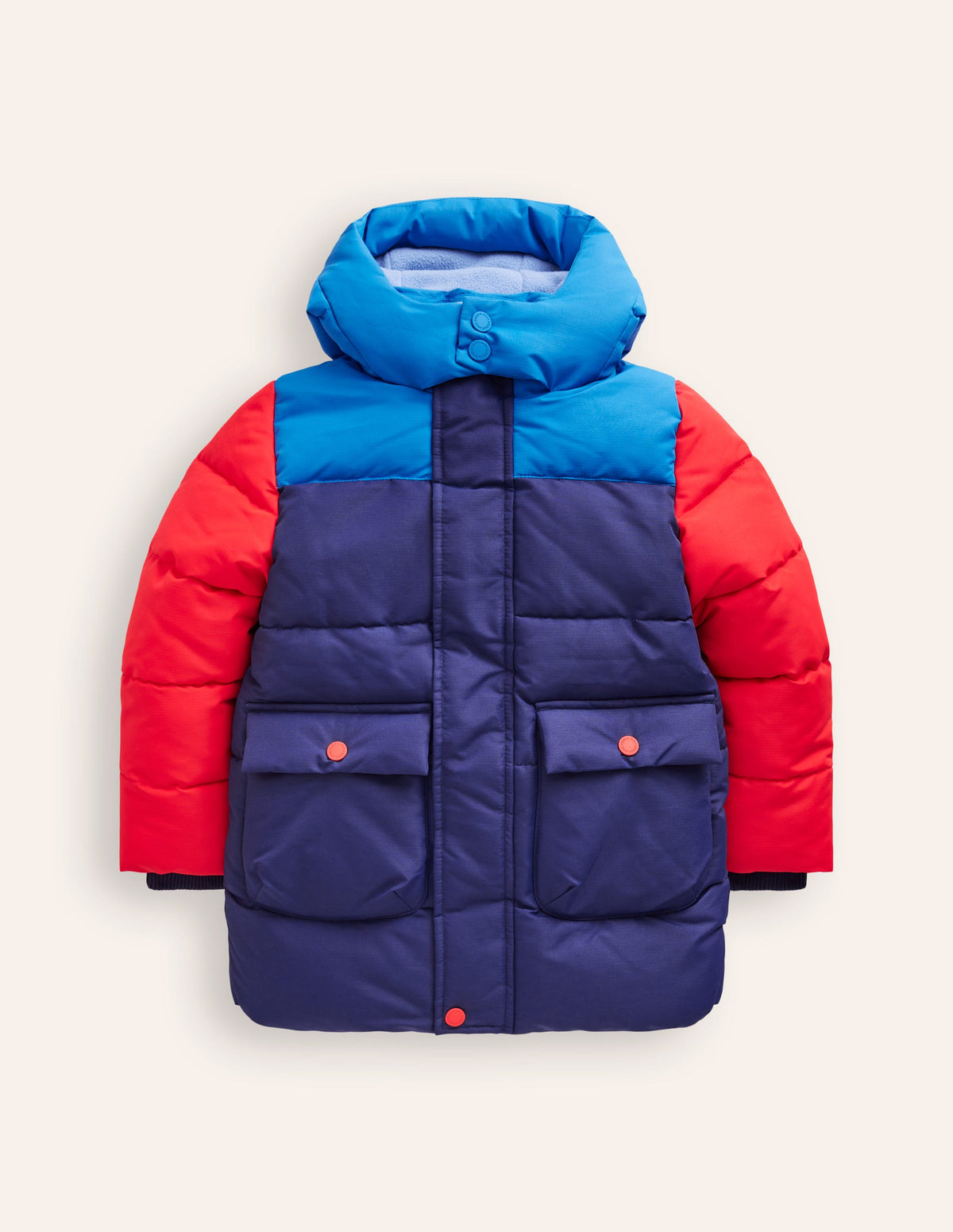 Fleece Lined Padded Coat-College Navy Colourblock - Image 1