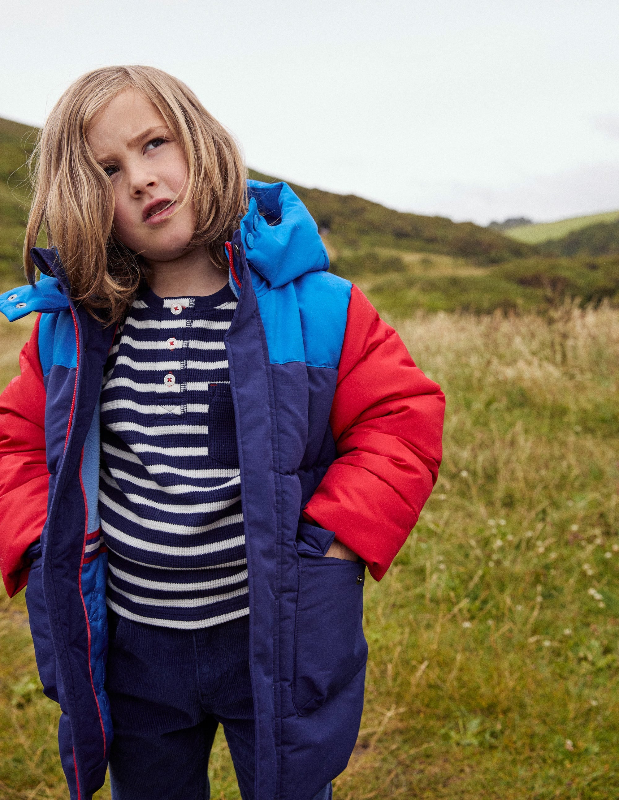 Fleece Lined Padded Coat-College Navy Colourblock - Image 6