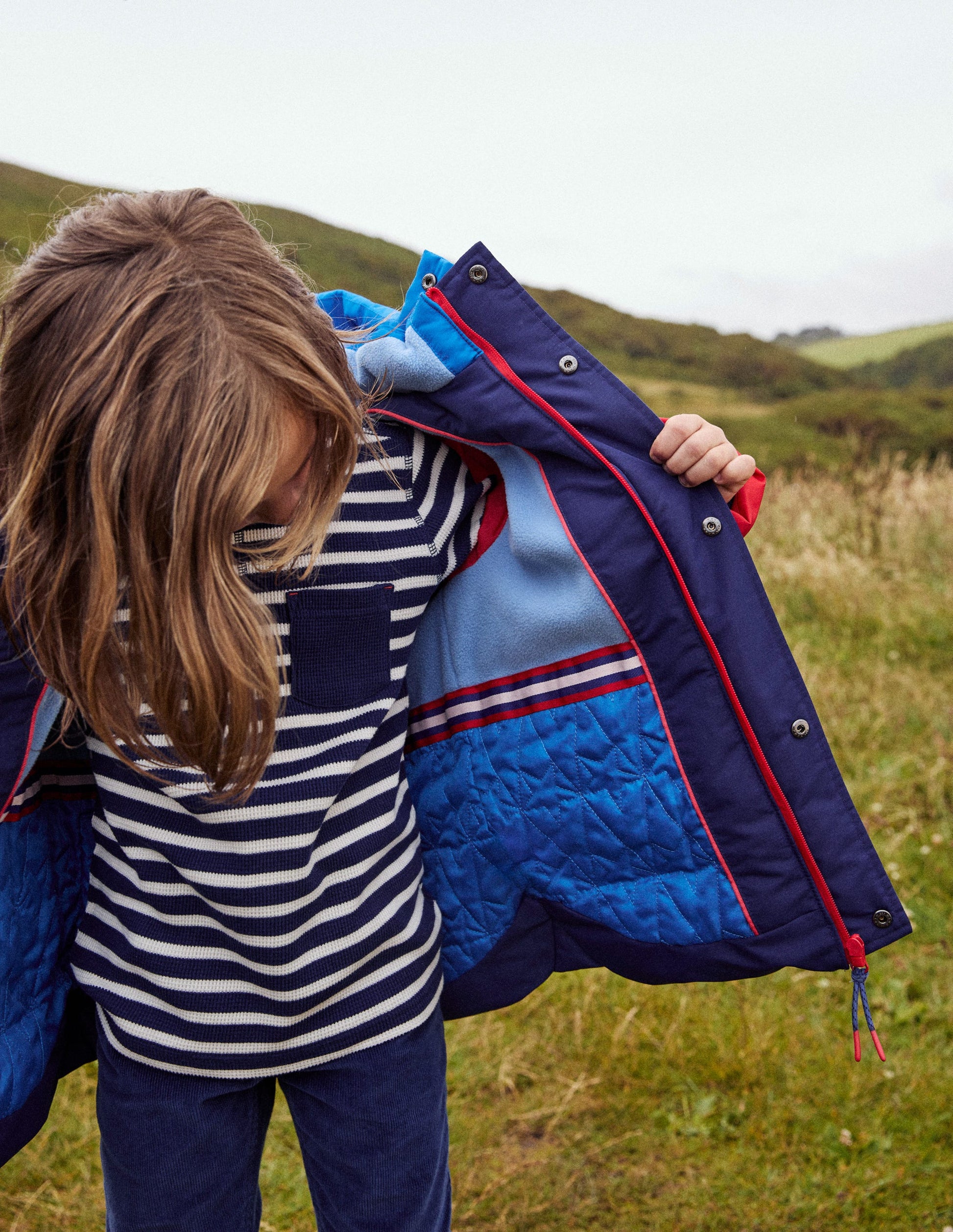 Fleece Lined Padded Coat-College Navy Colourblock-7