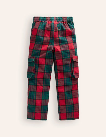 Cosy Lined Cargo Trousers-Red / Green Check