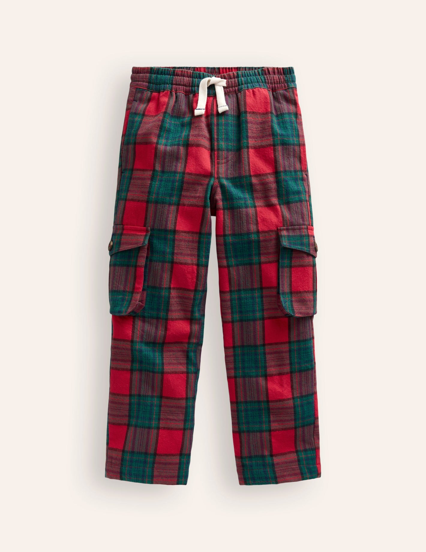 Cosy Lined Cargo Trousers-Red / Green Check