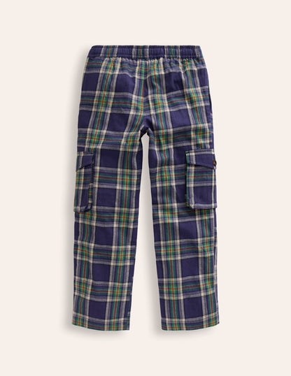 Cosy Lined Cargo Trousers-Navy / Green Check-2