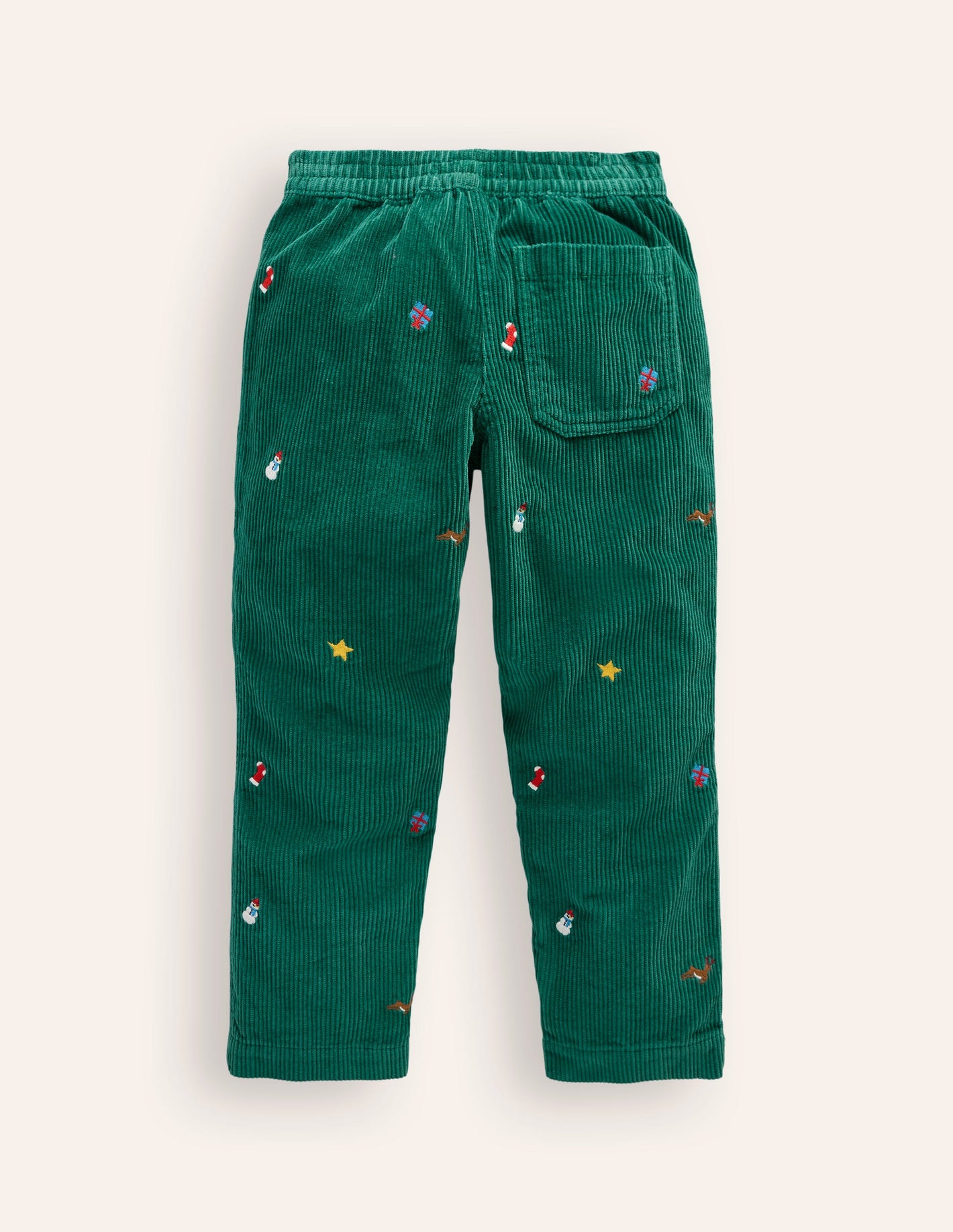 Pull-On Cord Trousers-Festive Embroidery