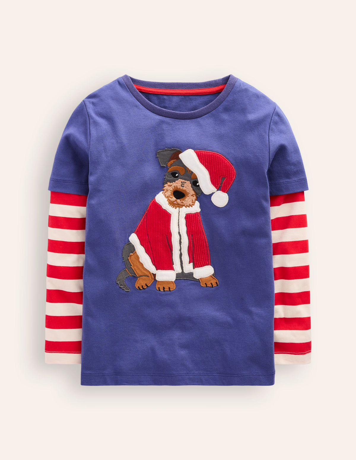 Applique Mock Sleeve T-Shirt-Bluejay Janet - Image 1