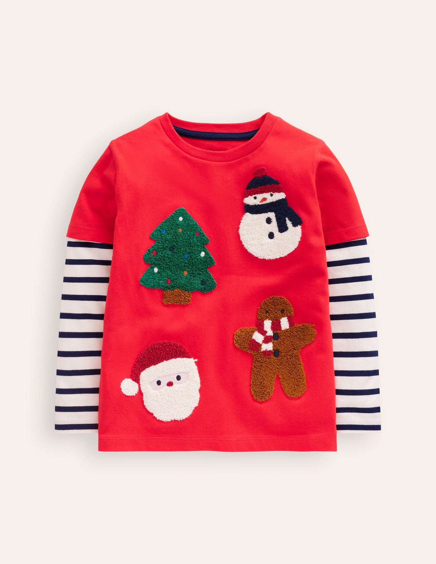 Applique Mock Sleeve T-Shirt-Poppy Red Christmas