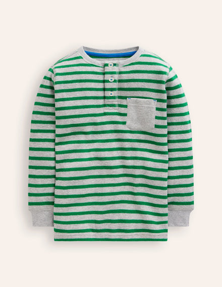 Waffle Henley T-Shirt-Highland Green and Grey Marl