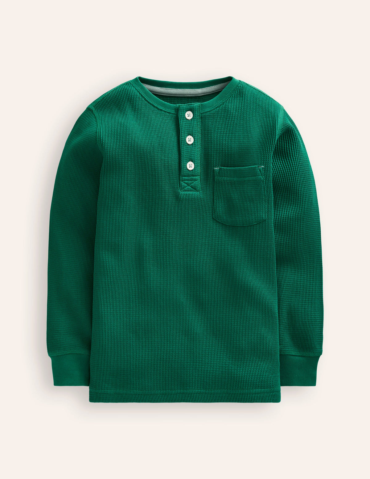 Waffle Henley T-Shirt-Jewel Green - Image 1