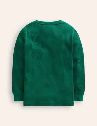 Waffle Henley T-Shirt-Jewel Green