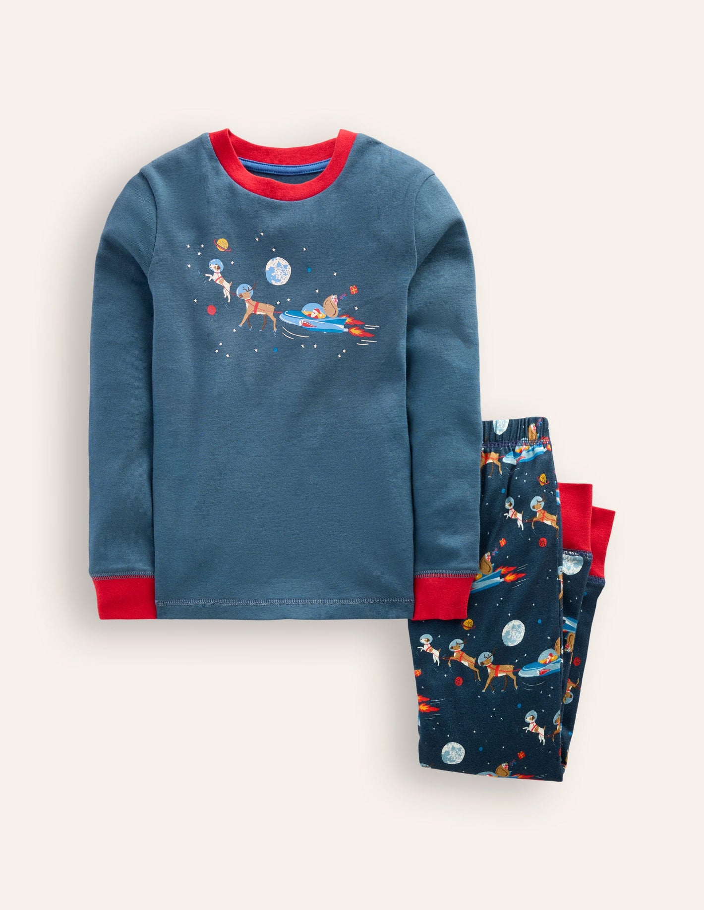 Snug Long John Pyjamas-Robot Blue Space Santa