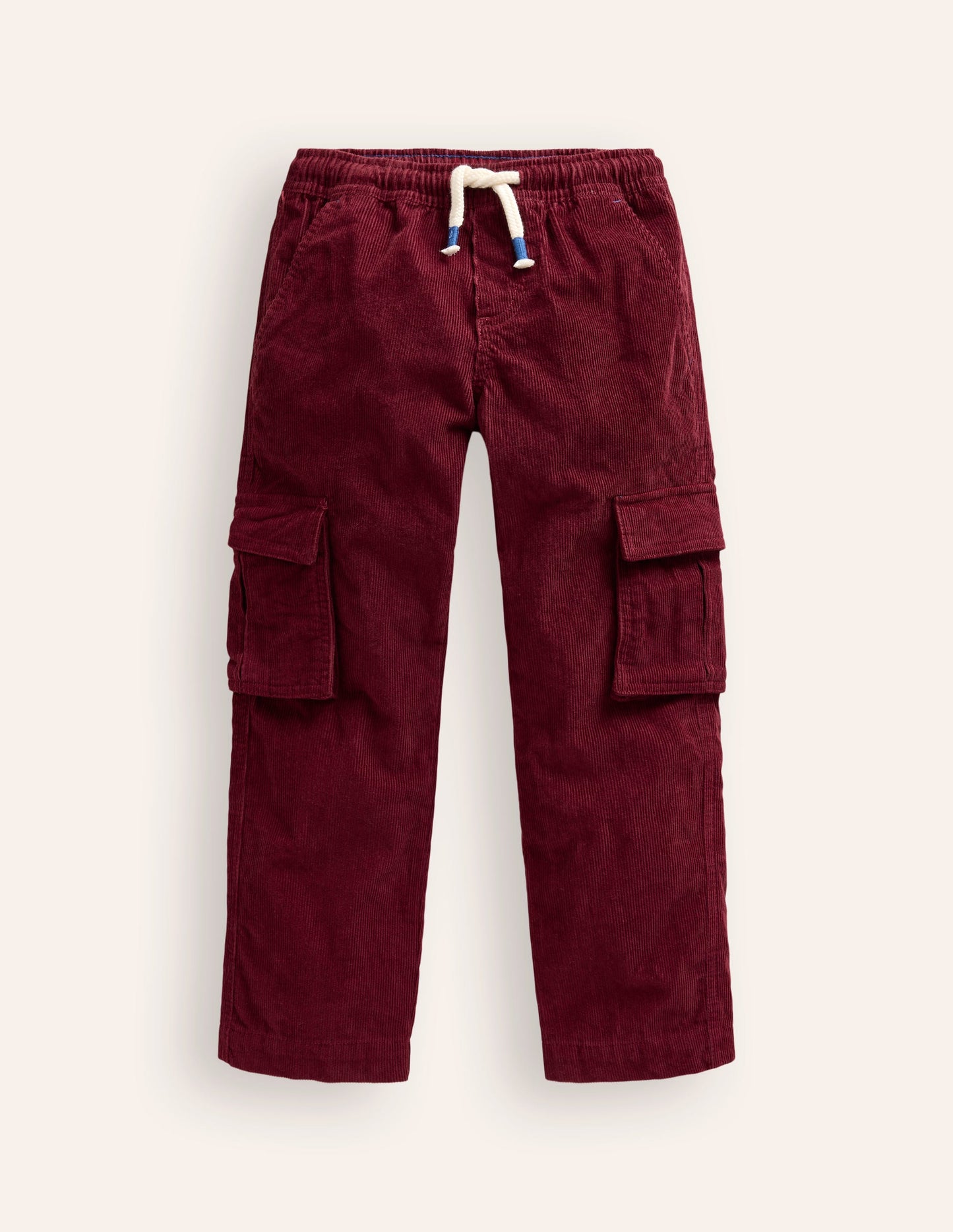 Pull-On Cord Cargo Trousers-Dark Ruby Red