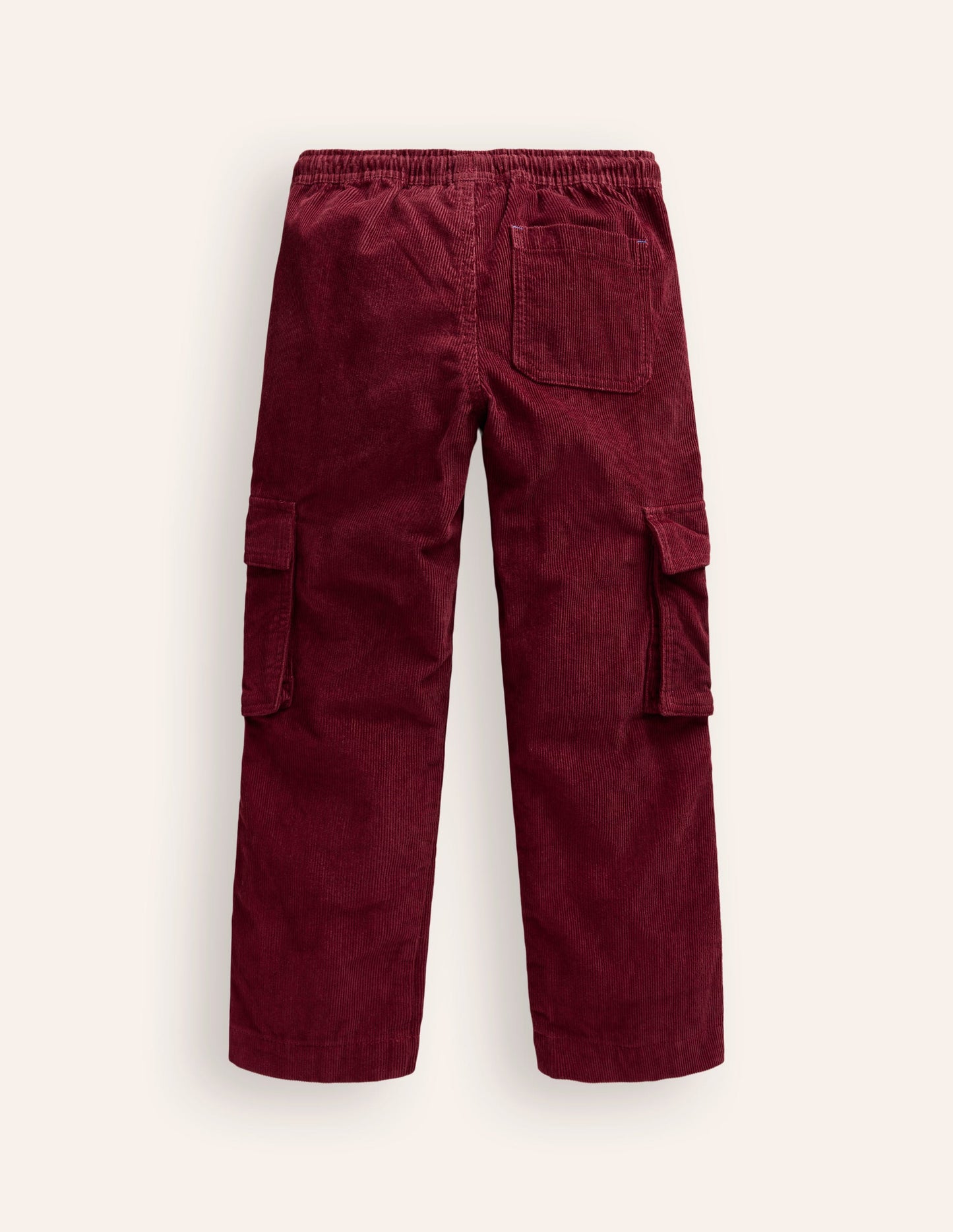 Pull-On Cord Cargo Trousers-Dark Ruby Red