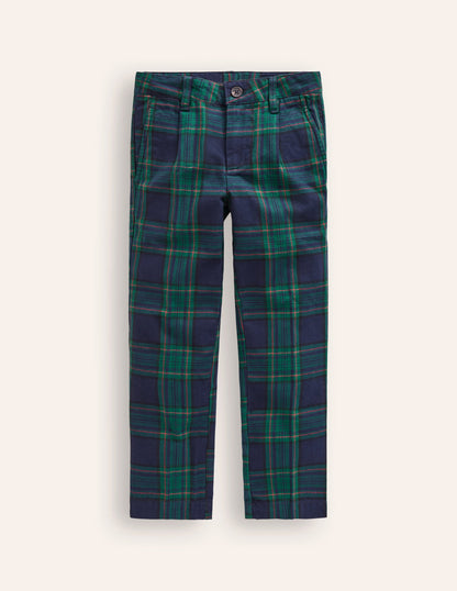 Smart Pleated Trousers-Blue / Green Check