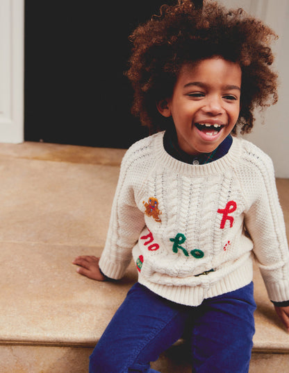 Festive Cable Jumper-Ecru Marl-4