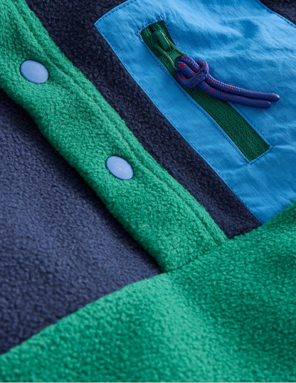 Cosy Fleece Pop Over-Jewel Green Colourblock