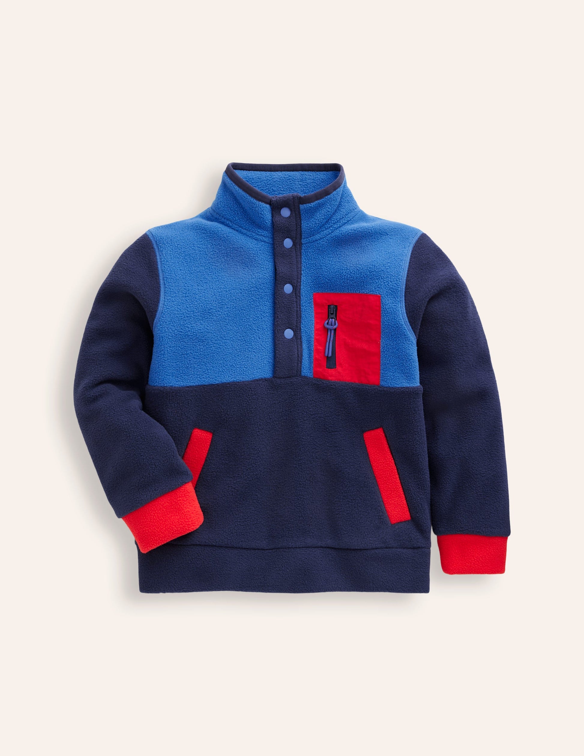 Cosy Fleece Pop Over-College Navy Colourblock-1