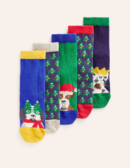 Socks 5 Pack-Multi Festive Dogs-1