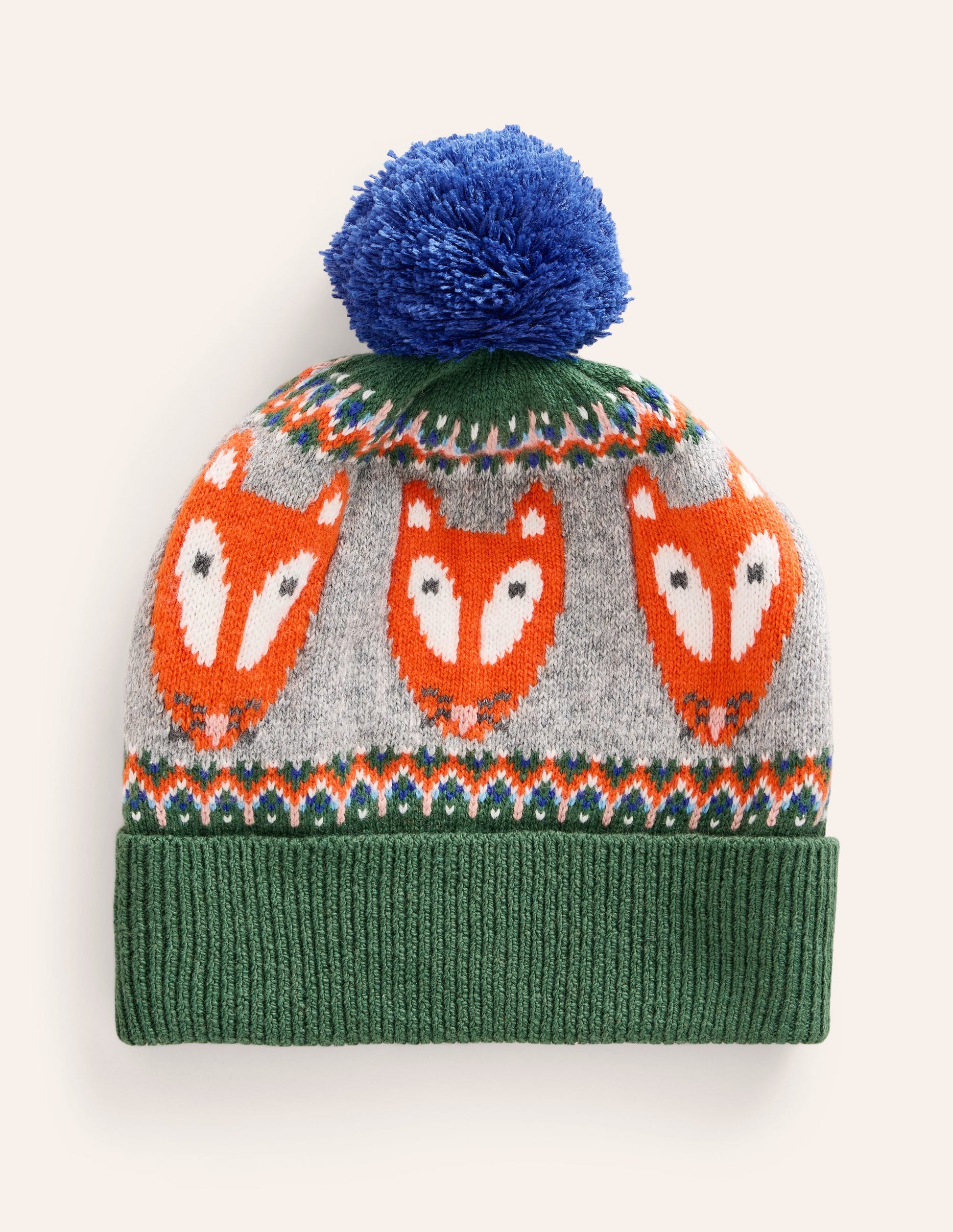 Fair Isle Knitted Beanie-Spruce Green Fox-1
