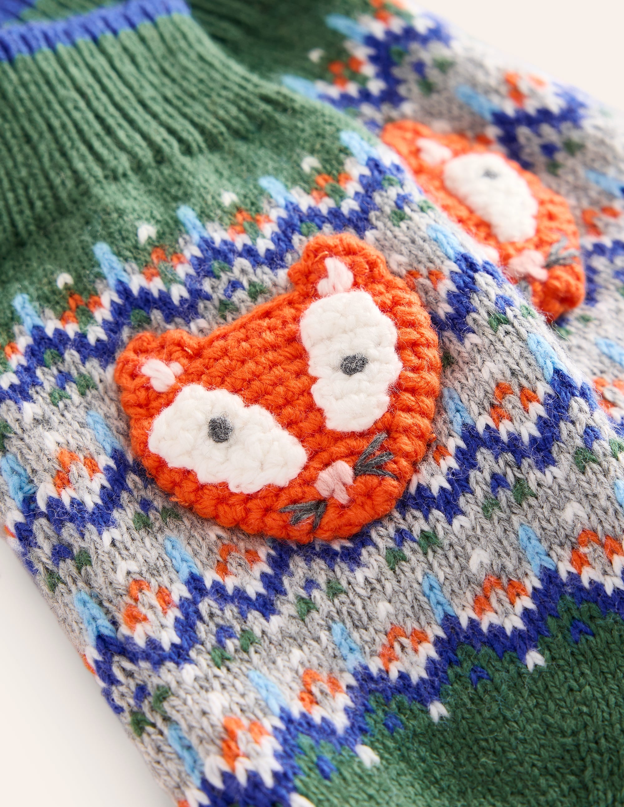 Fair Isle Novelty Mittens-Spruce Green Marl Fox - Image 2