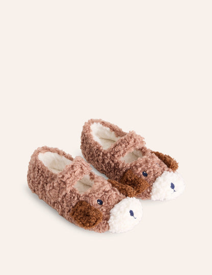 Borg Slippers-Butterscotch Brown Dog-2