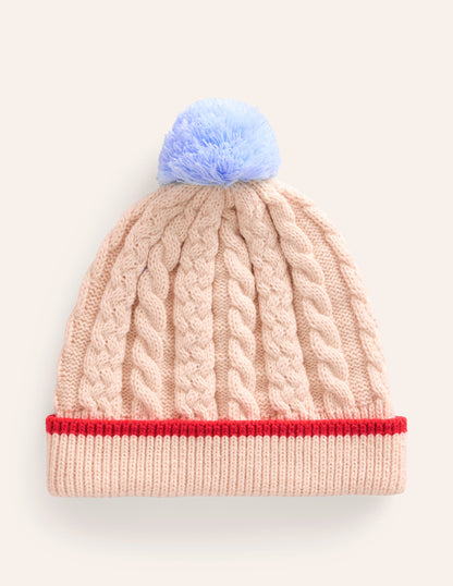 Cable Knitted Beanie-Ecru Marl