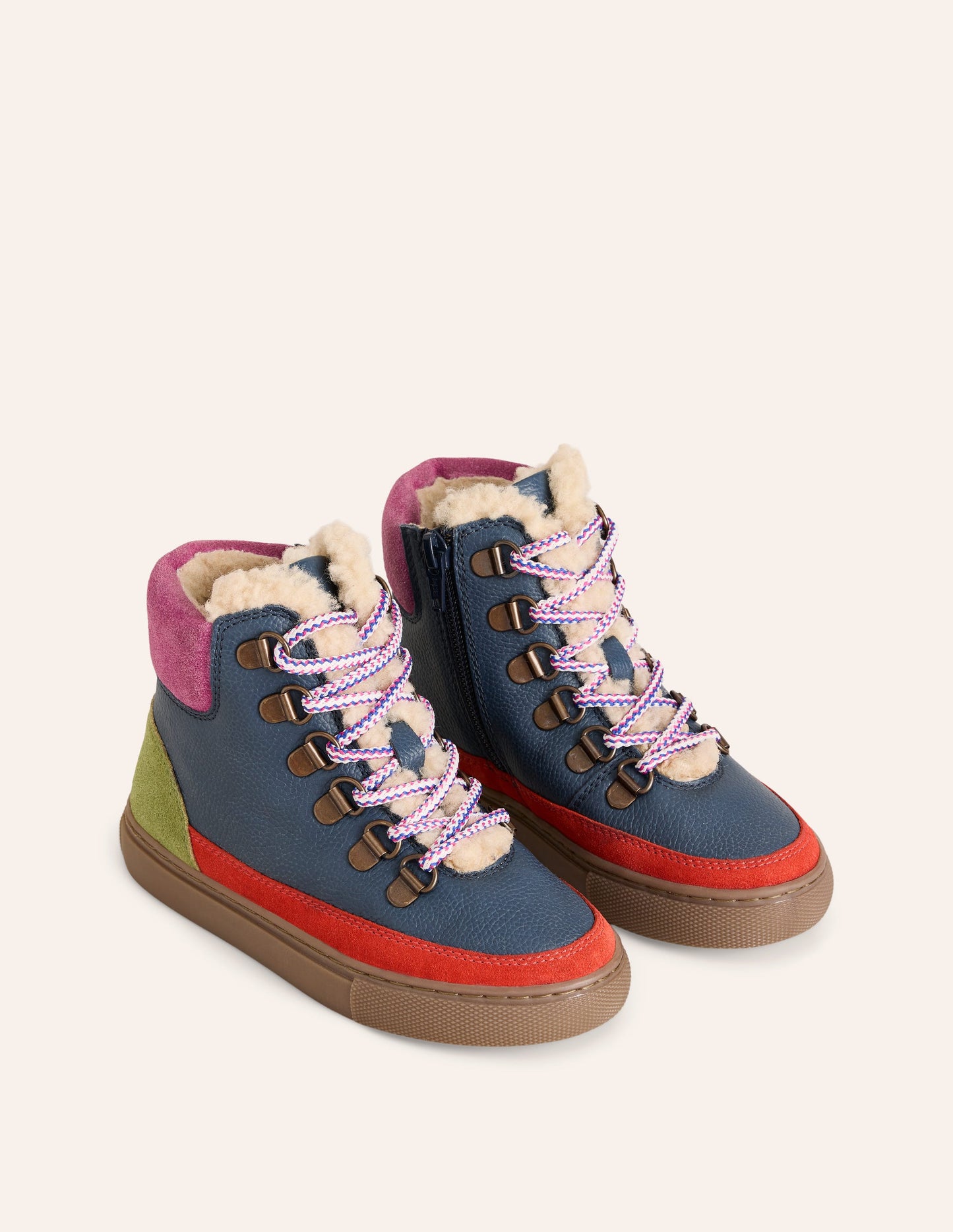 Cosy Leather Lace Up Boots-French Navy Colourblock