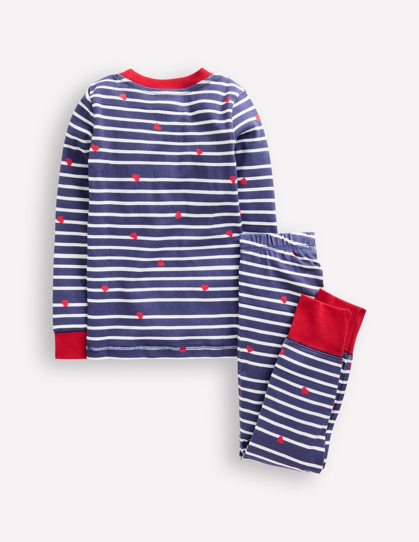 Snug Long John Pyjamas-Navy Breton with Tiny Hearts