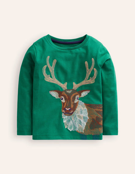 Superstitch T-shirt-Jewel Green Reindeer