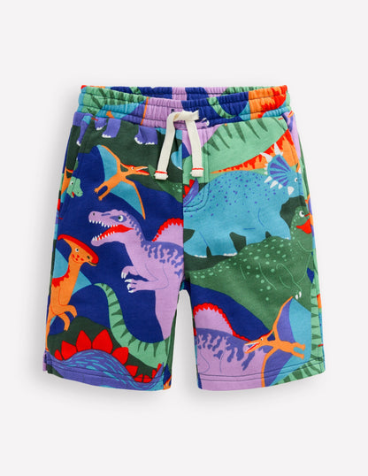 Printed Comfy Shorts-Multi Dinosaur Camo