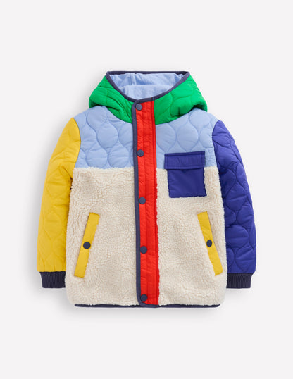 Quilted Borg Jacket-Multi Colourblock