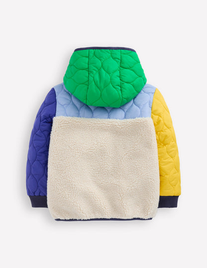 Quilted Borg Jacket-Multi Colourblock