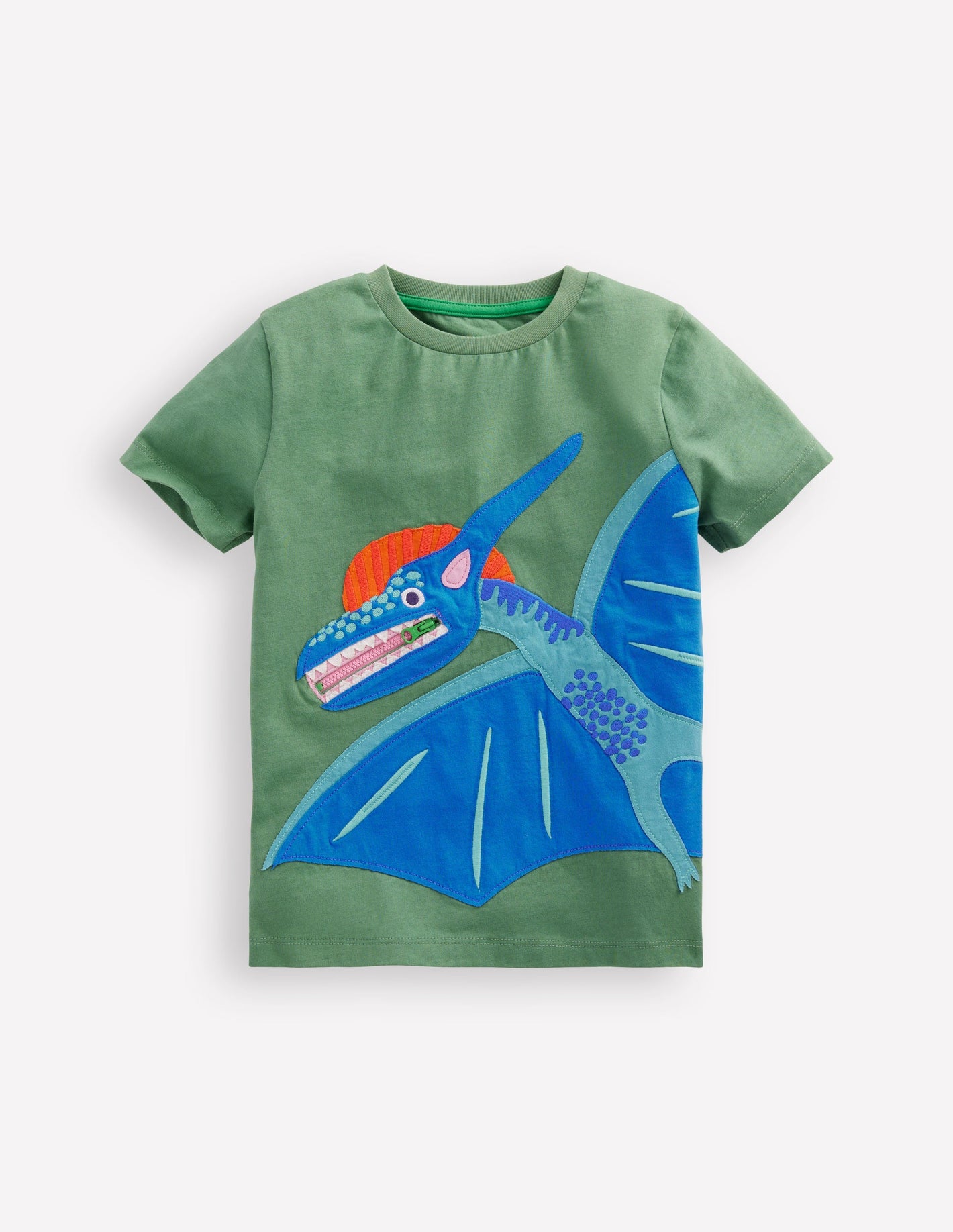 Zipper Applique T-Shirt-Newt Green Dinosaur