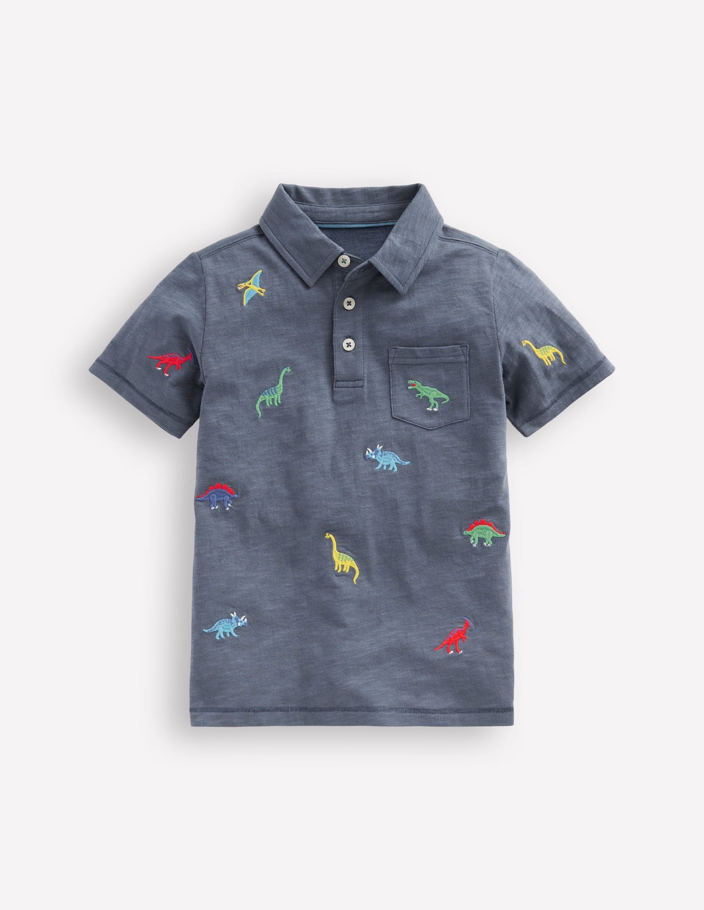 Embroidered Slub Polo Shirt-Multi Dinosaurs