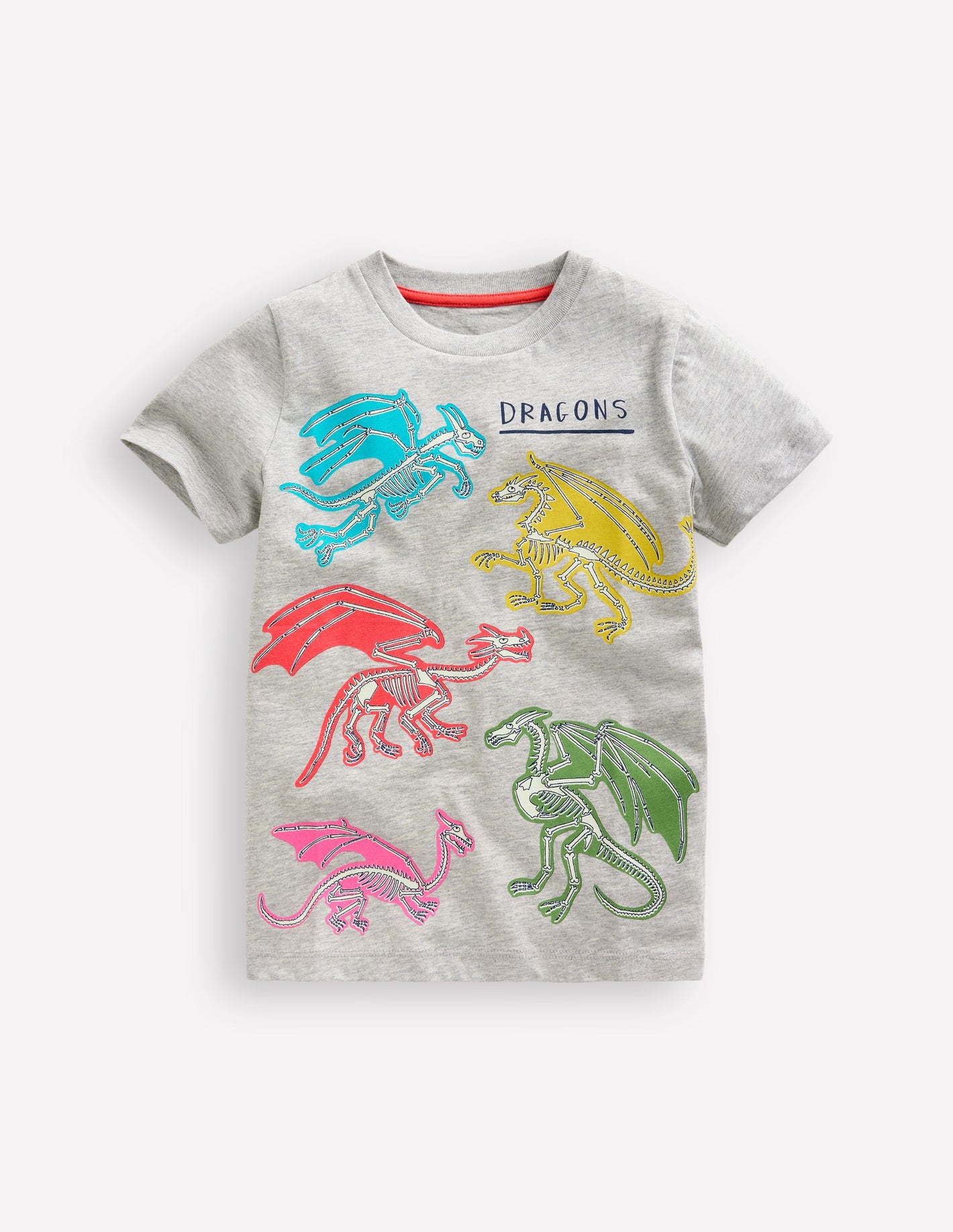 Short Sleeve GITD T-shirt-Grey Marl Dragons